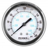 CADRAN PRESSION GLYCERINE INOX - 2 1/2" - 0@200 PSI - SORTIE 1/4" MNPT DERRIÈRE