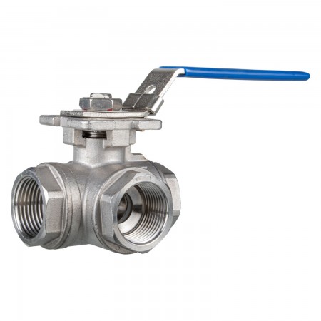 3 WAY BALL VALVE FEMALE THREADED STAINLESS STEEL - 1" (FNPT X FNPT X FNPT)