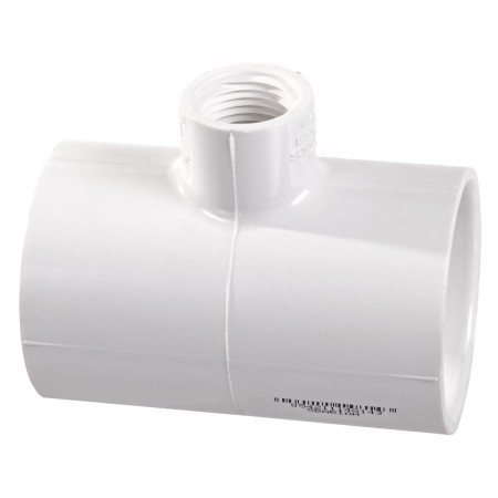 "T" ADAPTER REDUCER SOC FEMALE THREADED WHITE PVC - 2" X 1 1/4" (SOC X SOC X FNPT)