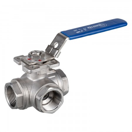 3 WAY BALL VALVE FEMALE THREADED STAINLESS STEEL - 1" (FNPT X FNPT X FNPT)