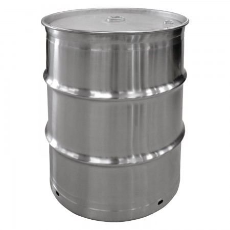 DSD DRUM BRUSHED STAINLESS STEEL - 34 GAL (40 GAL.US) - 1 PLUG 2" + 1 PLUG 3/4"